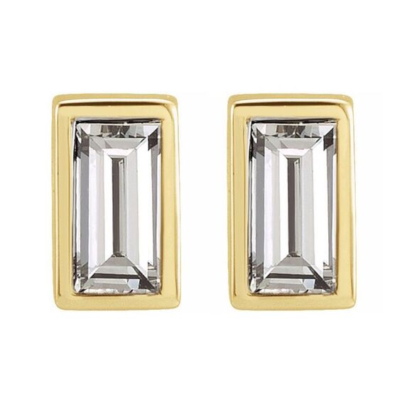 14K Yellow Gold 1/8 CTW Diamond Baguette Post Earrings 2.5 x 4.25mm